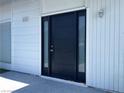 Close up of a modern black front door with sidelights at 4281 White Sands Ave, Las Vegas, NV 89121