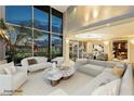 Modern living room featuring floor-to-ceiling windows, a sleek sectional sofa, and stunning city views at 3111 Bel Air Dr # 28C, Las Vegas, NV 89109