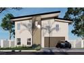 Modern two-story home with sleek lines, large windows, and a stylish gray color scheme at 6503 Adrian Ridge Ct, Las Vegas, NV 89149