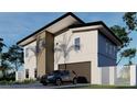 Rendering of home's exterior featuring a modern design, a gray car, and a fenced yard at 6527 Adrian Ridge Ct, Las Vegas, NV 89149