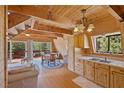 Cozy kitchen with wood cabinets and a dining area with mountain views at 2196 Via Dulcedo St, Mount Charleston, NV 89124