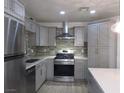 Updated kitchen featuring stainless steel appliances and gray cabinetry at 5900 Gordon Ave, Las Vegas, NV 89108