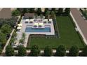 Aerial view of community pool with surrounding landscaping and seating areas at 7108 Silver Palace St, Las Vegas, NV 89131