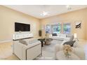 Virtually staged living room featuring modern furniture and a large TV at 6423 Fosco Ct, Las Vegas, NV 89131