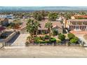 An aerial view of a property showcasing its landscaped yard, mature palm trees, and overall curb appeal at 485 Sari Dr, Las Vegas, NV 89110