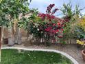 Well-maintained backyard featuring a beautiful garden with lush greenery and colorful flowering plants at 3709 Citrus Heights Ave, North Las Vegas, NV 89081