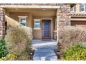 Ornate front door with sidelights and landscaping at 10597 Painted Bridge St, Las Vegas, NV 89179