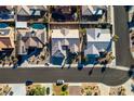 An aerial view showcasing a home's location within a residential neighborhood at 816 Sandsprings St, Henderson, NV 89011