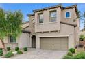 Two-story house with stone accents, a three-car garage, and a landscaped front yard at 201 White Mule Ave, Las Vegas, NV 89148