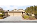 Single-story home with a two-car garage and landscaping at 3008 Blush Noisette Ave, North Las Vegas, NV 89081