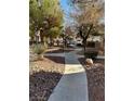 Stone-covered community walkway with lush trees and shrubs creating a park-like setting at 3025 Sunrise Bay Ave, North Las Vegas, NV 89031