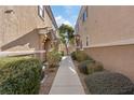 Shared walkway between two townhouses with landscaping at 9077 Camp Light Ave # 103, Las Vegas, NV 89149