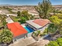 Aerial view showcasing house, pool, and expansive grounds at 875 Cooper St, Overton, NV 89040