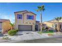 Two-story house with purple shutters, stone accents, and a landscaped yard at 6819 Rolling Boulder St, Las Vegas, NV 89149