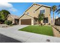 Two-story house with brown garage door and artificial turf at 5912 Royal Castle Ln, Las Vegas, NV 89130