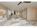 Virtually staged living room with dining area and neutral colors at 368 Gracious Way, Henderson, NV 89011