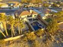 Aerial view of house with pool and spa, showcasing backyard oasis at 1426 Radig Ct, Boulder City, NV 89005