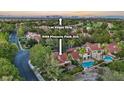 Community aerial view showcasing pool, landscaping, and proximity to the Las Vegas Strip, highlighting the location at 8199 Pinnacle Peak Ave, Las Vegas, NV 89113