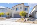 Two-story house with gray garage door and landscaped yard at 10009 Cabernet Hills St, Las Vegas, NV 89141