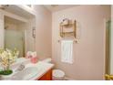 Clean bathroom with a shower/tub combo and updated vanity at 10484 Beautiful Fruit St, Las Vegas, NV 89183