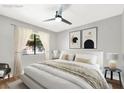 Virtually staged bedroom with a king-size bed and modern decor at 733 Rock Springs Dr # 201, Las Vegas, NV 89128