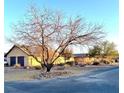 Landscaped yard with mature trees and a two-car garage at 7415 Constantinople Ave, Las Vegas, NV 89129