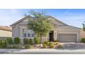 Tan house with a 2-car garage, neatly landscaped front yard, and a tree at 2364 Boretto St, Henderson, NV 89044