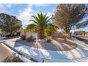 Attractive one-story house showcasing a mature palm tree and desert landscaping in the front yard at 551 Morning Mauve Ave, Las Vegas, NV 89183