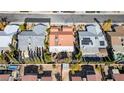 Aerial view of homes in the neighborhood with backyard pools and mature landscaping at 5873 Corazon Dr, Las Vegas, NV 89103