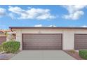 Attached two car garage with automatic door and green landscaping at 2541 La Cara Ave, Las Vegas, NV 89121