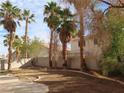 Landscaped backyard with palm trees and a curved walkway at 10046 Daybreak Dew Ct, Las Vegas, NV 89183