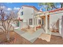 Welcoming front entrance with pergola, privacy fence, and desert landscaping at 3916 Rhine Way, Las Vegas, NV 89108