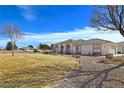 Charming home showcasing an expansive front lawn, arched entryway, and attached garages at 1981 Labrador St, Pahrump, NV 89048