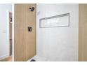 Modern shower with sleek black fixtures and a convenient built-in niche at 3790 Shirebrook Dr # 167, Las Vegas, NV 89115