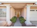 Inviting front porch featuring stately columns and manicured landscaping at 7501 Bush Garden Ave, Las Vegas, NV 89129