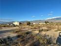Distant view of several houses showcasing a serene desert landscape and distant mountain views at 2471 Mcmurray Dr, Pahrump, NV 89060