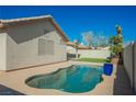 Backyard pool is surrounded by a patio and a well-kept lawn, perfect for relaxation and outdoor enjoyment at 4032 Rustic Oak Ct, North Las Vegas, NV 89032