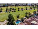 Aerial view of backyard, pool and golf course at 7685 Spanish Bay Dr, Las Vegas, NV 89113