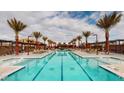 Resort-style community pool with palm trees and lounge chairs, offering a luxurious outdoor experience at 10026 Honey Rose Ave, Las Vegas, NV 89143