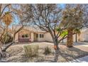 Single-story home with neutral stucco, tile roof, desert landscaping, and mature trees at 427 Mindoro Ave, North Las Vegas, NV 89031