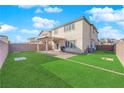 A spacious backyard featuring a well-maintained lawn and covered patio for outdoor enjoyment at 2865 Victorian Rd, North Las Vegas, NV 89086