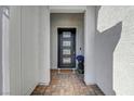 Welcoming front door with sidelights, stone floor, and modern accents at 9007 Antora Summit St, Las Vegas, NV 89166