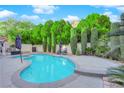 Relaxing backyard pool with mature trees, offering a private oasis for outdoor enjoyment and entertaining at 7632 Desert Largo Ave, Las Vegas, NV 89128