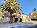 Charming single-story home with a well-maintained front yard, lush palm tree and a two-car garage at 254 Finestra Dr, Henderson, NV 89074