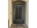 Close-up of a decorative wrought iron front door adding elegance to the home's entrance at 10732 Irving Park Ave, Las Vegas, NV 89166