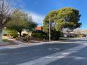 Street view showcases the lush landscaping and well-maintained surroundings, creating curb appeal at 3797 Monument St, Las Vegas, NV 89121