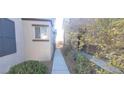 Side yard of home featuring desert landscaping and pathway leading to backyard at 8695 Canfield Canyon Ave, Las Vegas, NV 89178