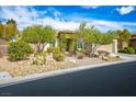 Inviting single-story home with desert landscaping, featuring natural rocks and desert plants at 34 Contra Costa Pl, Henderson, NV 89052