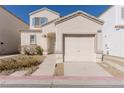 View of front exterior showcasing neutral paint, one car garage and desert landscaping at 9935 Swimming Hole St, Las Vegas, NV 89183