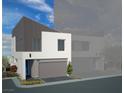 Contemporary home with modern architecture featuring a gray garage door and minimalist landscaping at 8629 Ensworth St # 112, Las Vegas, NV 89123